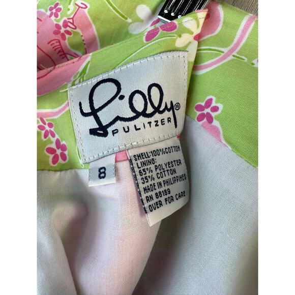 Lilly Pulitzer Mini Skirt Womens 8 Green Pink Elephants Flowers Vacation Summer - Picture 5 of 7